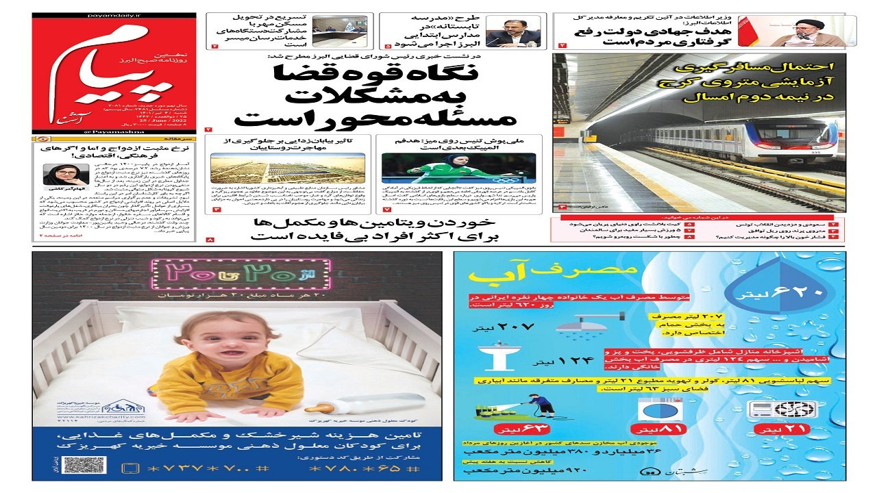 صفحه نخست روزنامه&zwnj;های البرز -شنبه ۴ تیر