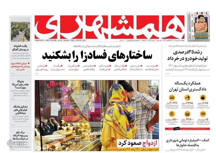 صفحه نخست روزنامه&zwnj;ها - چهارشنبه ۸ تیر