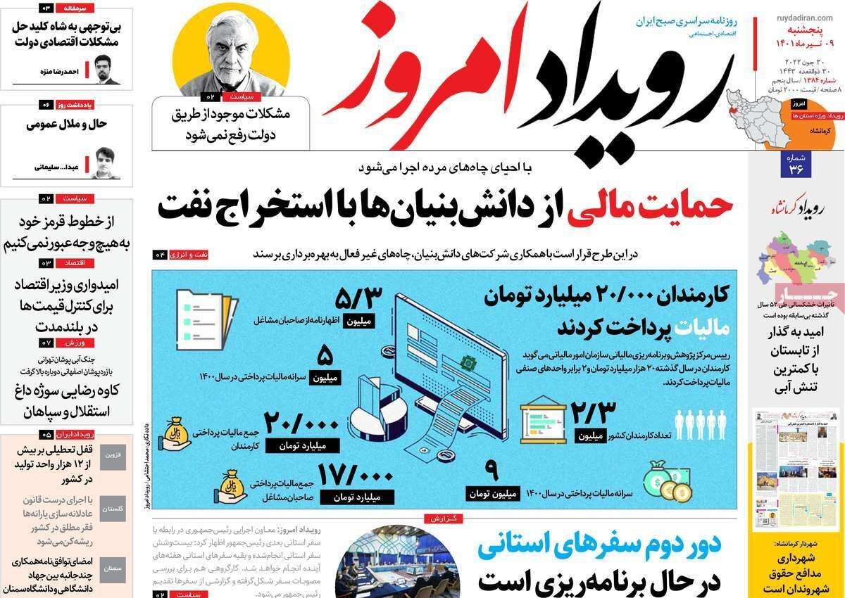 صفحه نخست روزنامه&zwnj;های اصفهان - پنج شنبه ۹ تیر