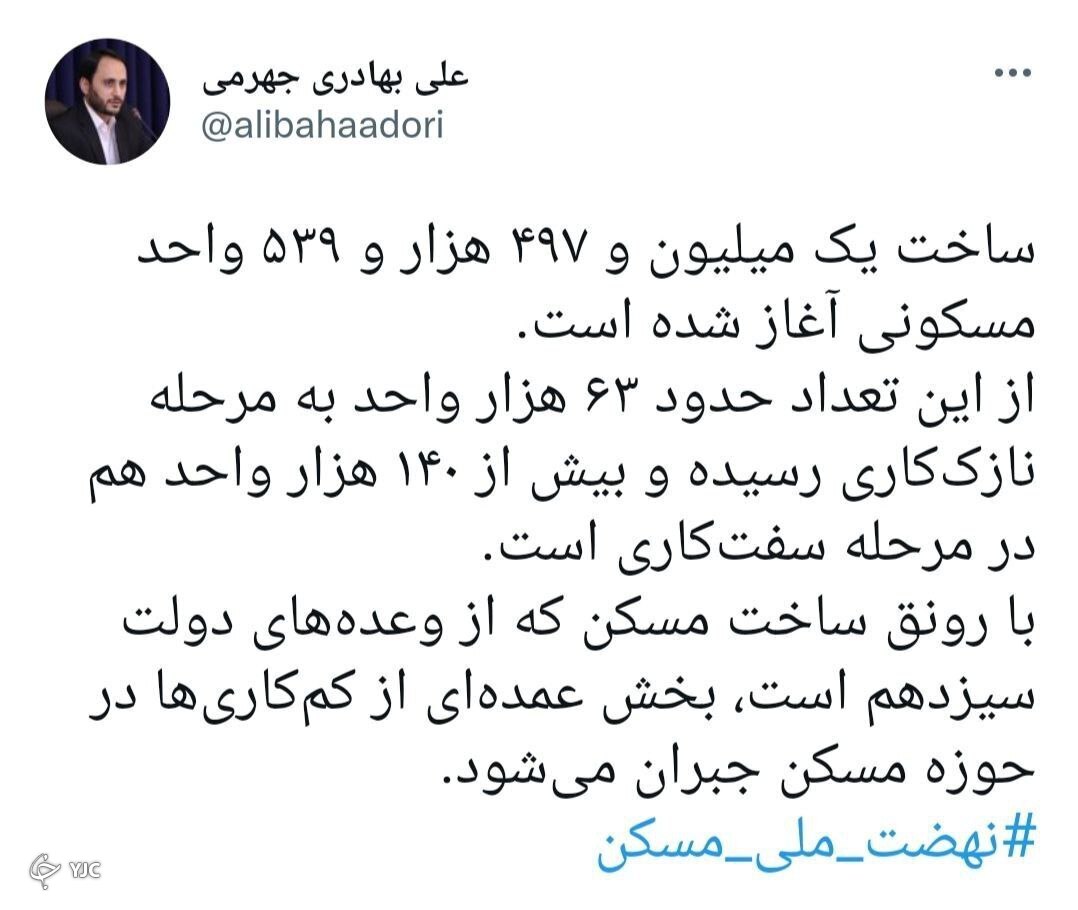 ساخت یک میلیون و ۴۹۷ هزار و ۵۳۹ واحد مسکونی آغاز شده است