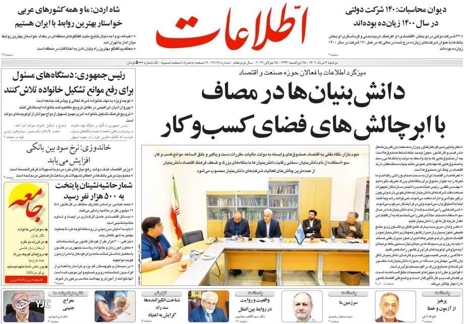 صفحه نخست روزنامهها - دوشنبه ۳ مرداد صفحه نخست روزنامهها - دوشنبه ۳ مرداد