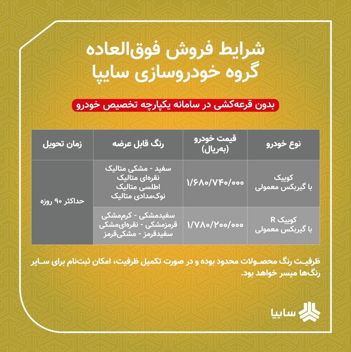 عرضه ۲ محصول سایپا بدون قرعه&zwnj;کشی در سامانه یکپارچه تخصیص خودرو