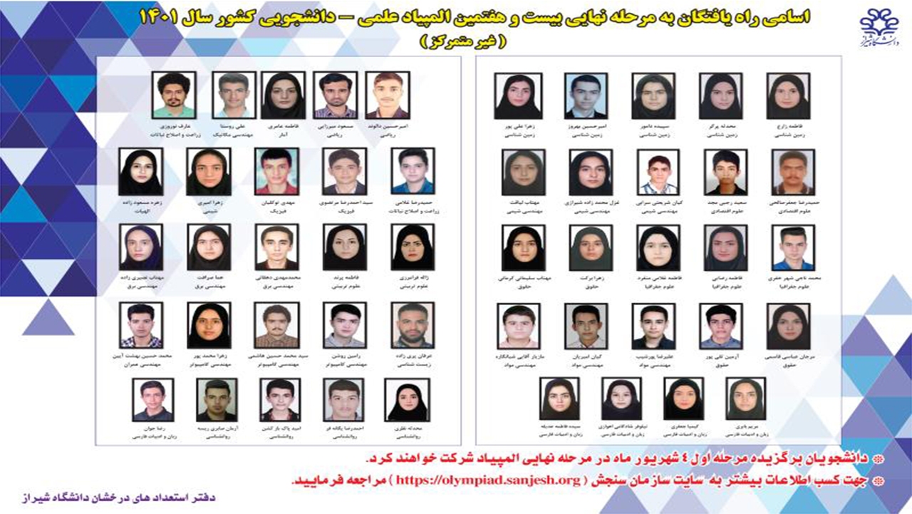 درخشش دانشجویان دانشگاه شیراز در مرحله اول المپیاد علمی دانشجویی کشور