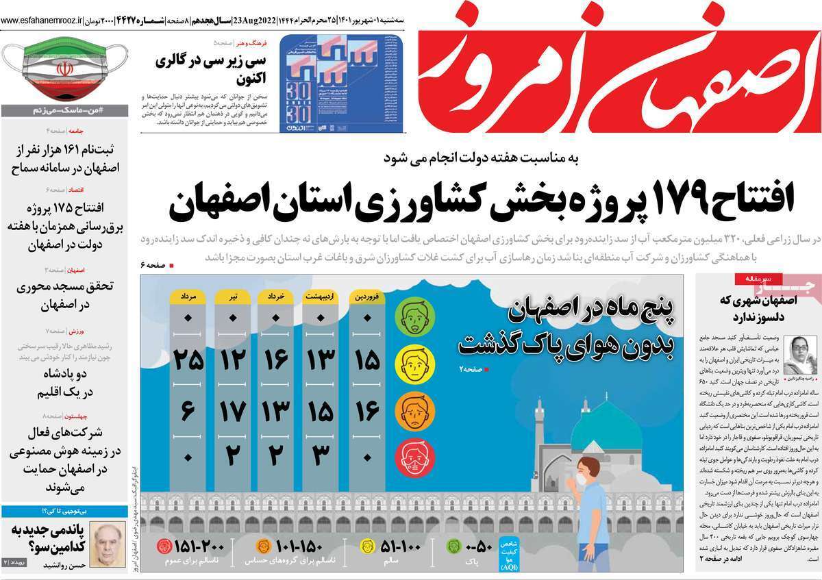 صفحه نخست روزنامه&zwnj;های استانی - سه شنبه یکم شهریور