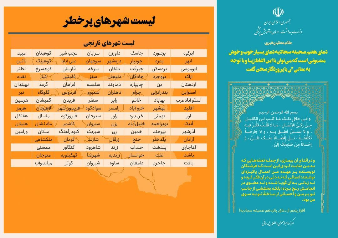۵۸ شهر کشور از وضعیت قرمز خارج شدند