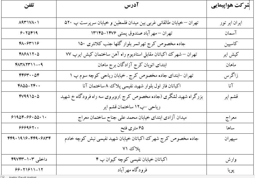 لیست فروش حضوری پروازهای اربعین منتشر شد