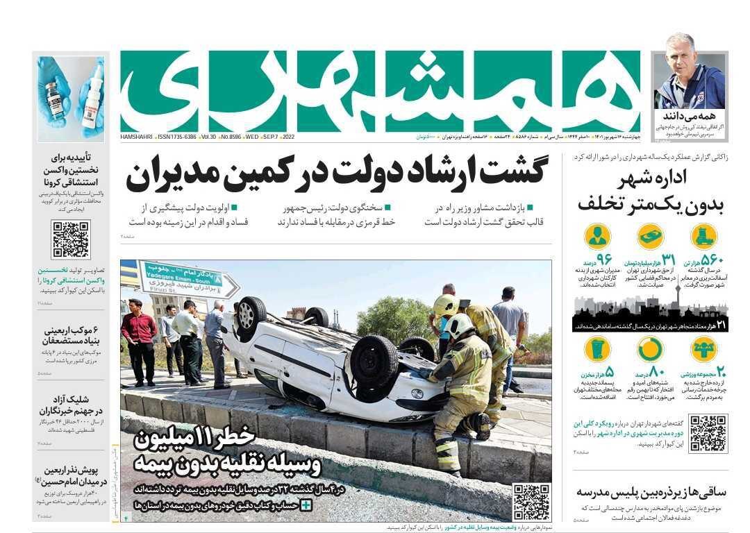 صفحه نخست روزنامه&zwnj;ها - چهارشنبه ۱۶ شهریور