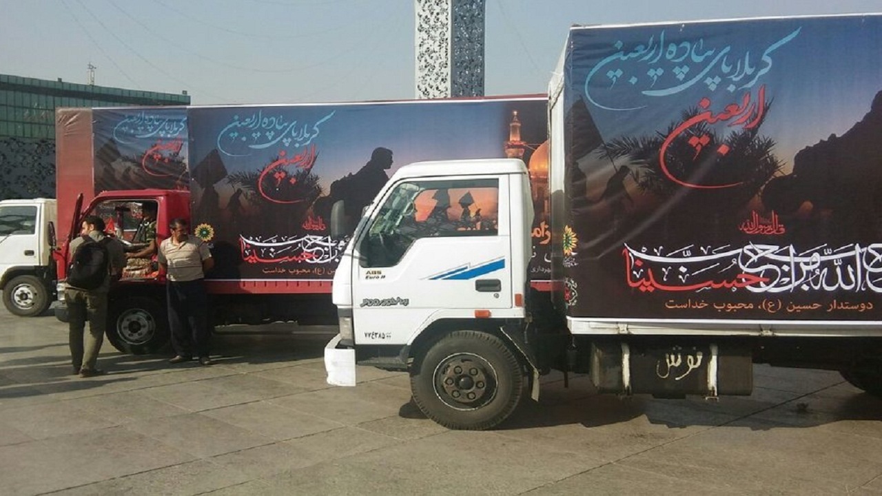 ارسال۱۳۱ کامیون موادغذایی از همدان برای موکب‌های اربعین