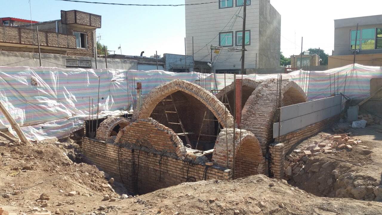 نمایی از احیای کاروانسرای سه دکانلار اهر + تصاویر