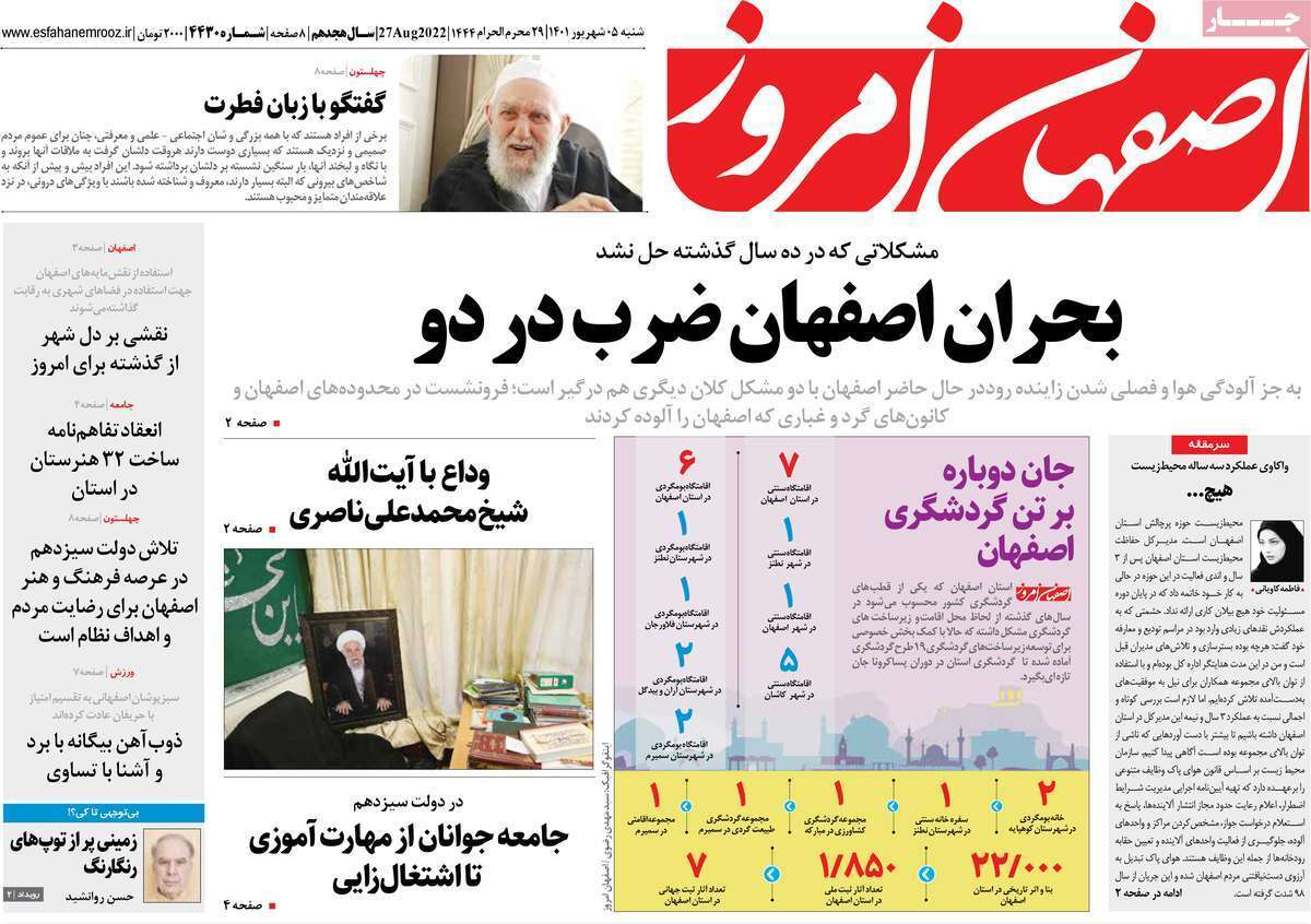 صفحه نخست روزنامههای استانی - شنبه پنجم شهریور صفحه نخست روزنامههای استانی - شنبه پنجم شهریور