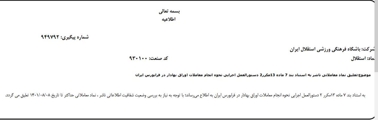 نماد استقلال تعلیق شد