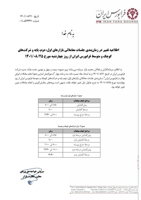 ساعت معاملات فرابورس