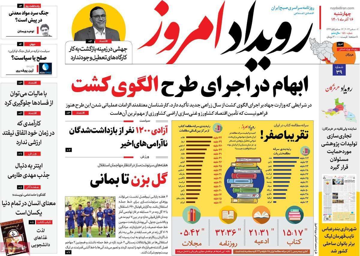صفحه نخست روزنامه&zwnj;های اصفهان - چهارشنبه ۱۶ آذر