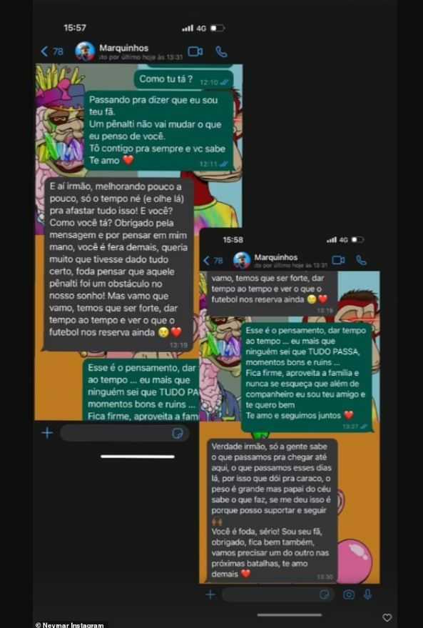 نیمار پیام های خصوصی بازیکنان تیم ملی برزیل را منتشر کرد + عکس نیمار پیام های خصوصی بازیکنان تیم ملی برزیل را منتشر کرد + عکس