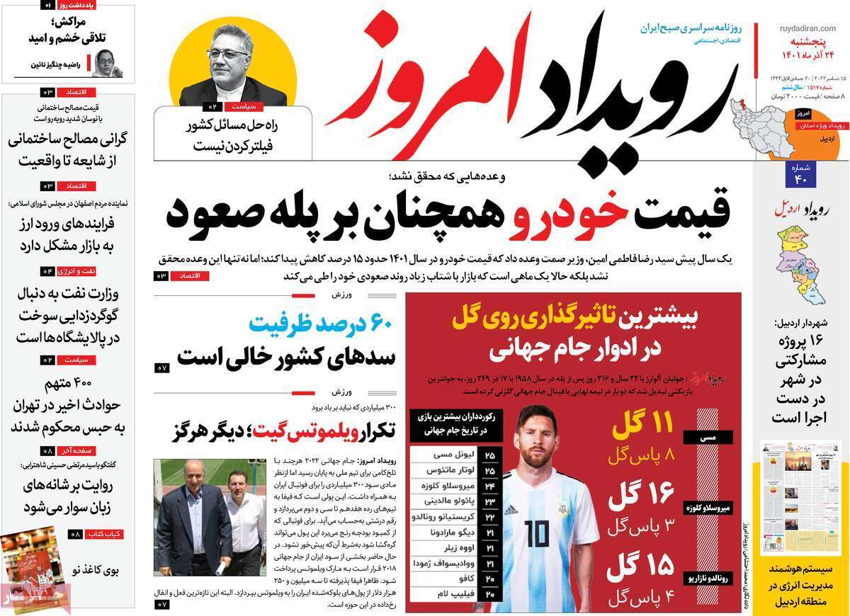 صفحه نخست روزنامه&zwnj;های اصفهان - پنج شنبه ۲۴ آذر