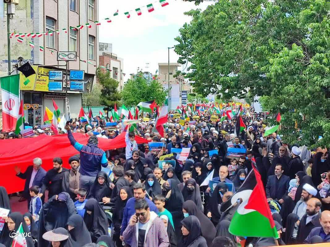 حضور مردم روزه دار قم در راهپیمایی روز قدس +تصاویر