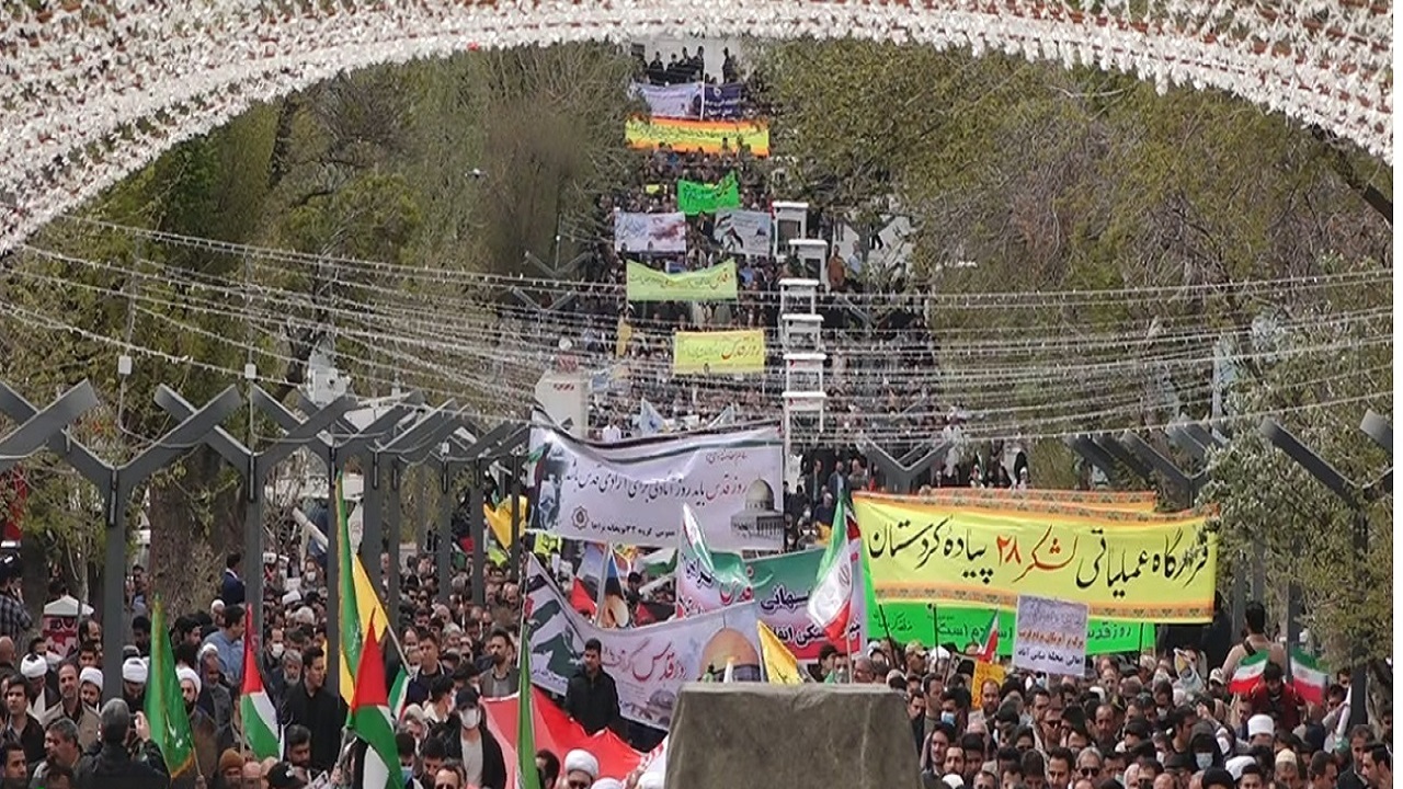 جلوه‌هایی از حضور باشکوه سنندجی ها در راهپیمایی روز قدس + فیلم
