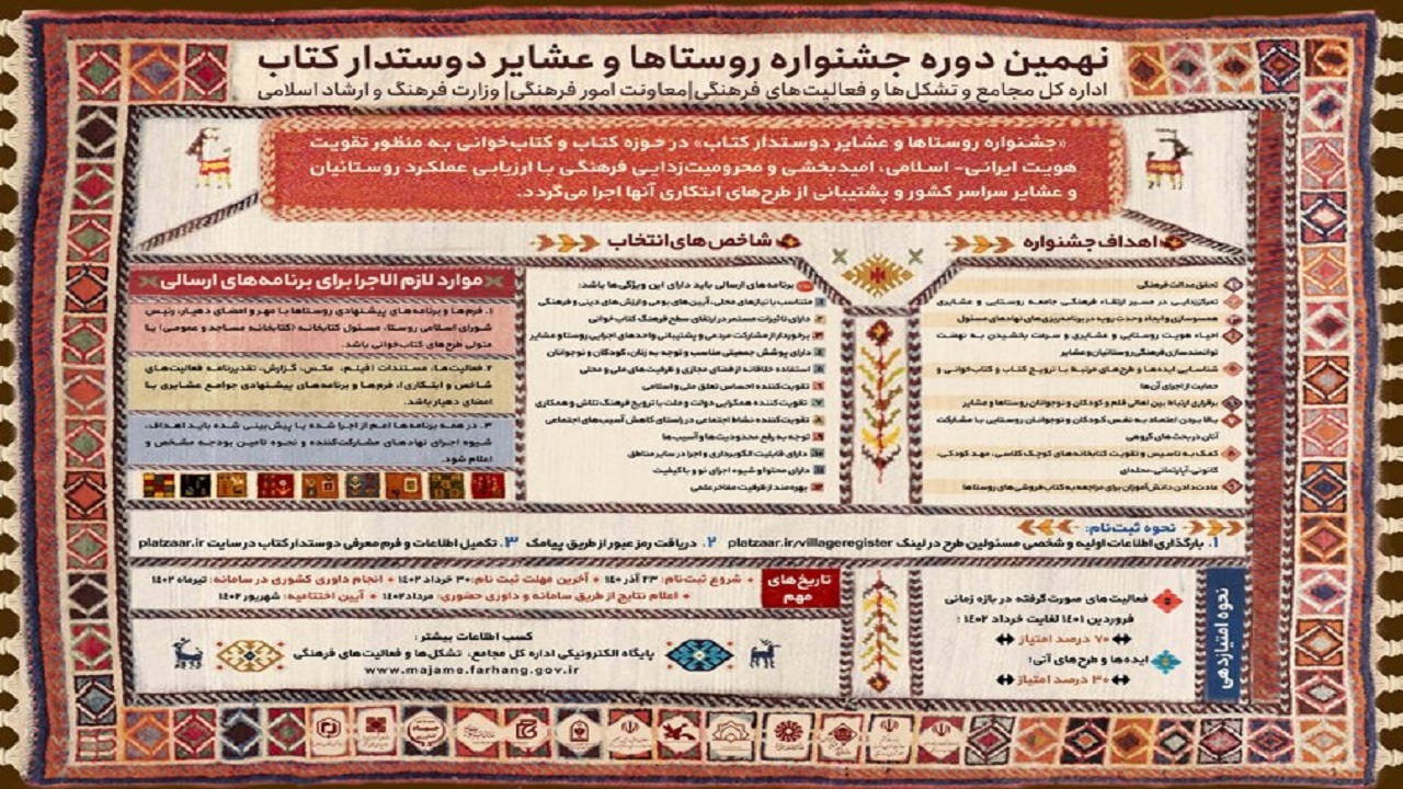 نهمین دوره جشنواره روستاها و عشایر دوستدار کتاب برگزار می‌شود