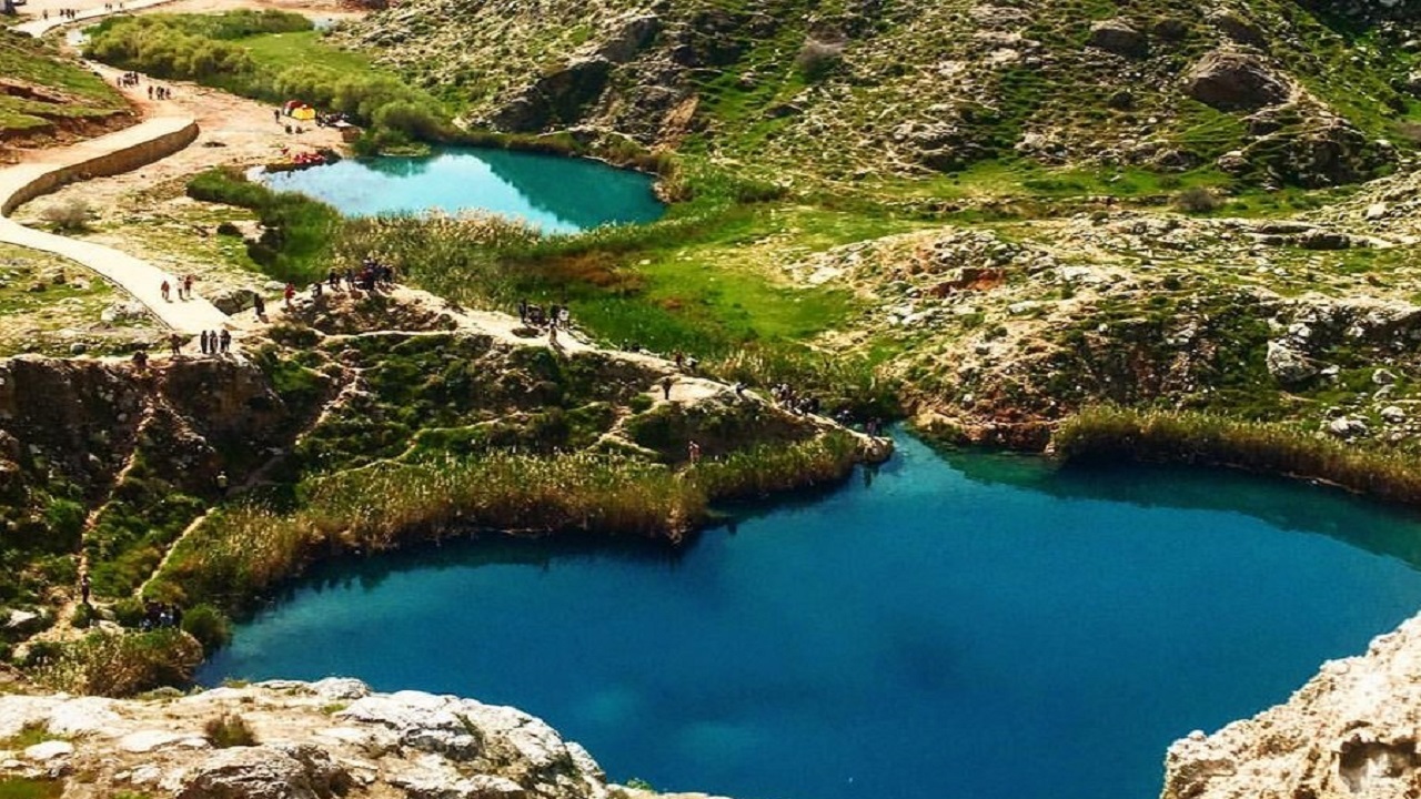 حضور گردشگران نوروزی در دریاچه دوقلوی سیاه گاو آبدانان + فیلم