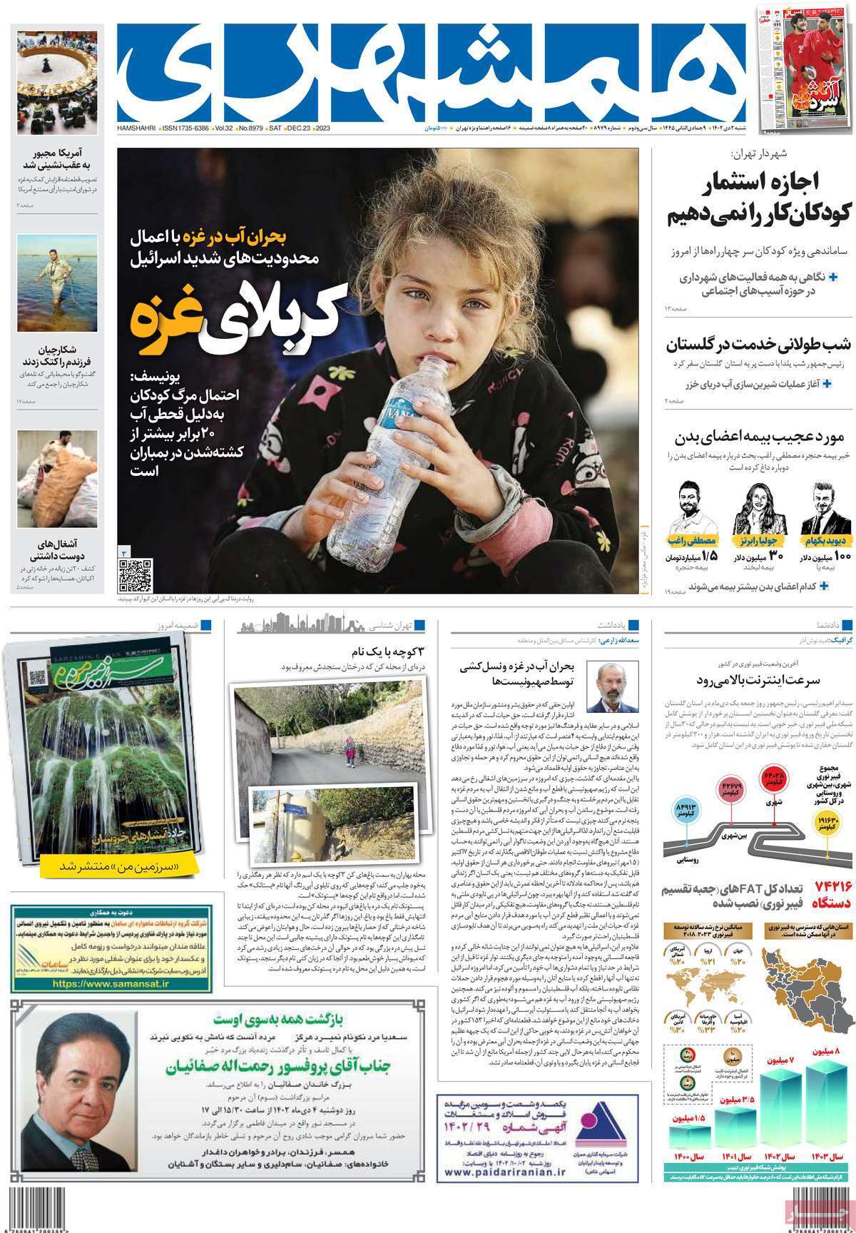 صفحه نخست روزنامه&zwnj;ها - شنبه ۲ دی