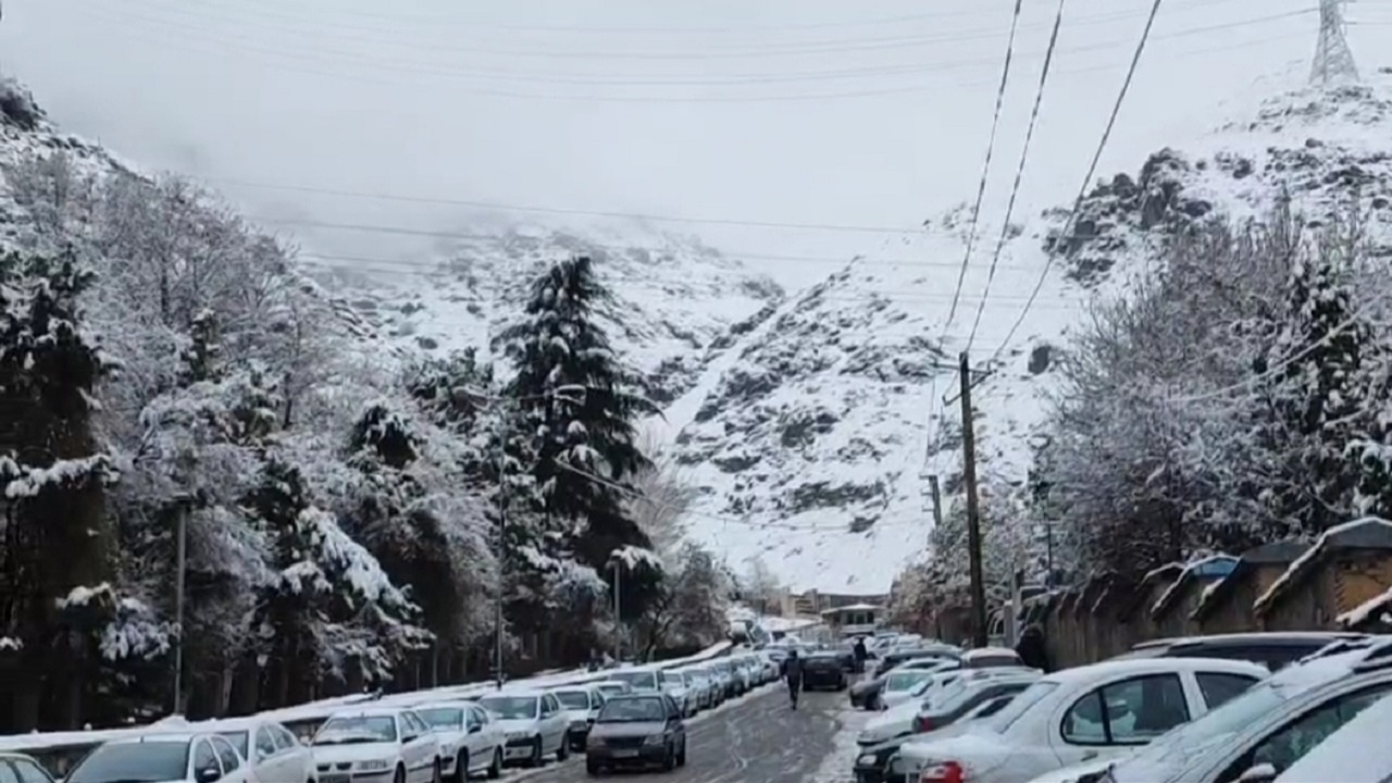 نمایی از بارش برف زمستانی تهران در پارک جمشیدیه + فیلم