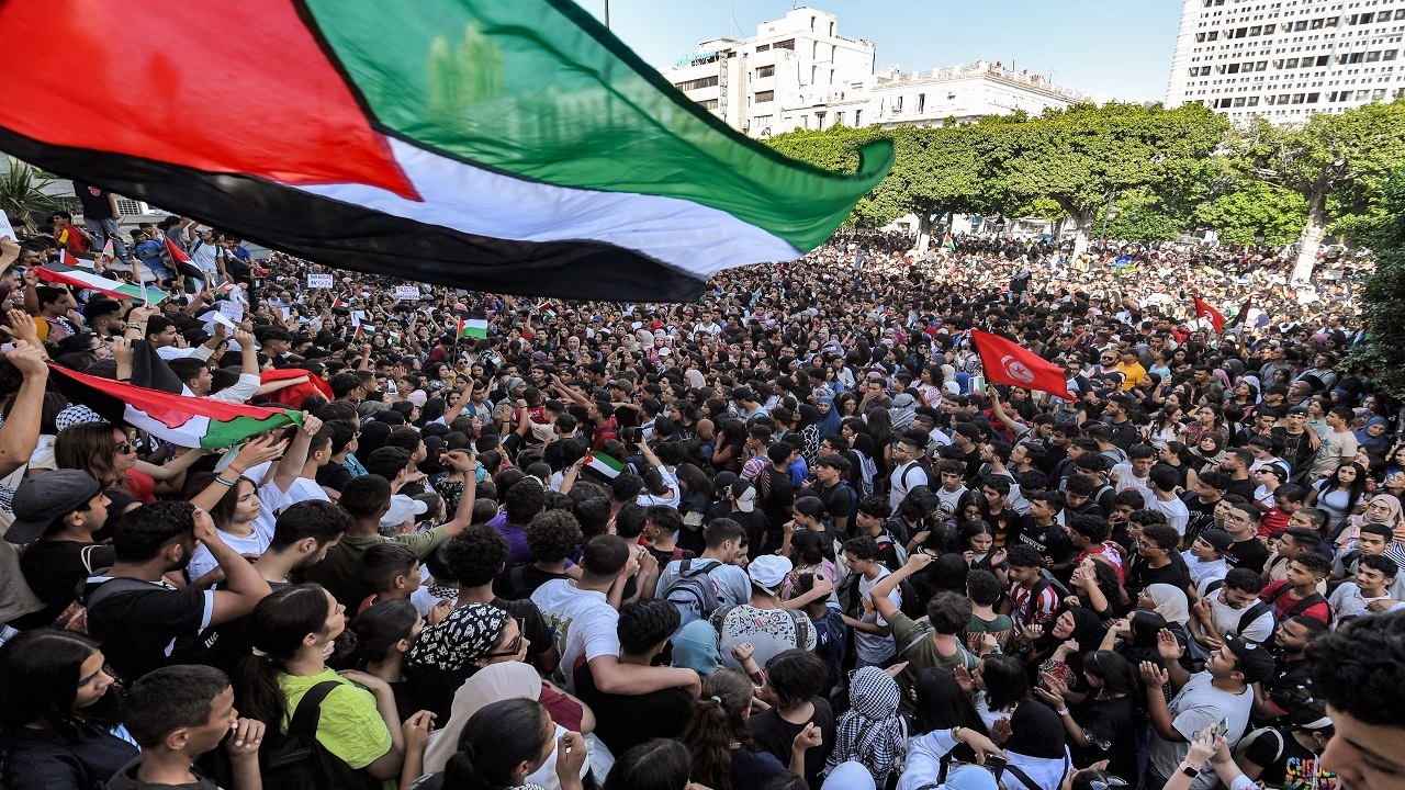 آزادی فلسطین شعار تونس در سالگرد انقلاب خود