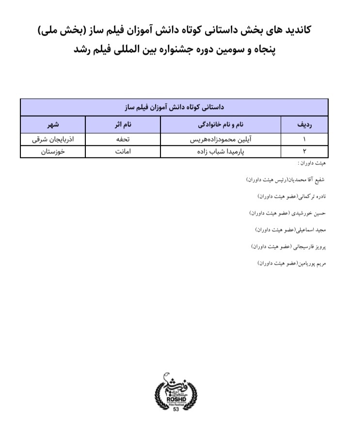 کاندید بخش داستانی کوتاه دانش آموزان فیلم ساز