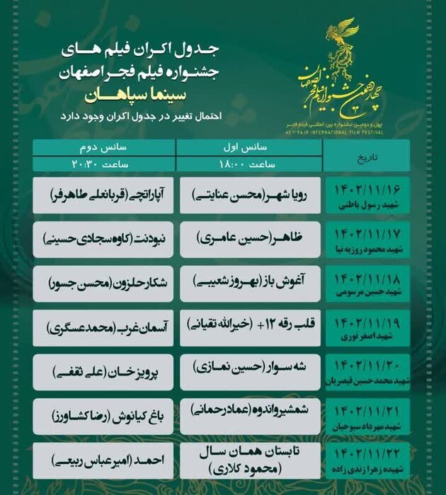 اکران ۱۸ فیلم جشنواره فجر در اصفهان