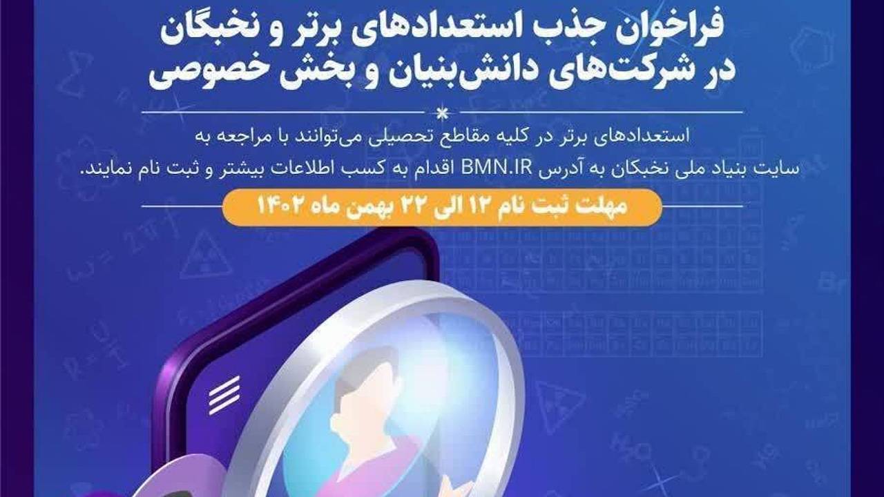 فراخوان جذب نخبگان در شرکت‌های دانش بنیان و بخش خصوصی کرمان
