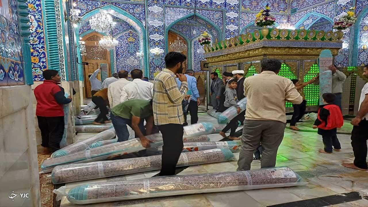 تعویض فرش های حرم مطهر امامزاده سید مظفر (ع ) بندرعباس + عکس و فیلم