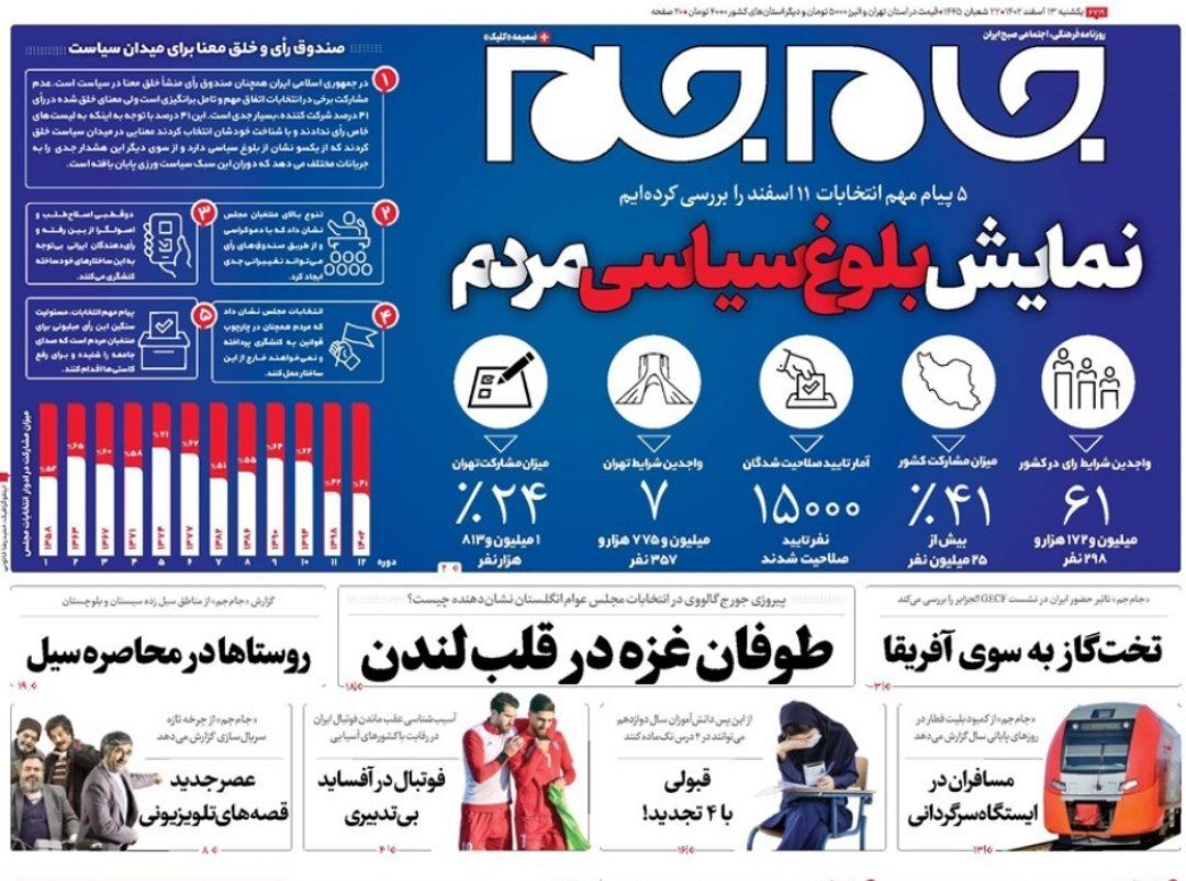 صفحه نخست روزنامه&zwnj;ها - شنبه ۱۳ اسفند