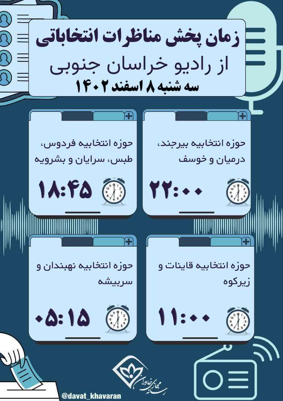 جدول پخش مناظرات نامزد&zwnj;های انتخاباتی در خراسان جنوبی از شبکه خاوران