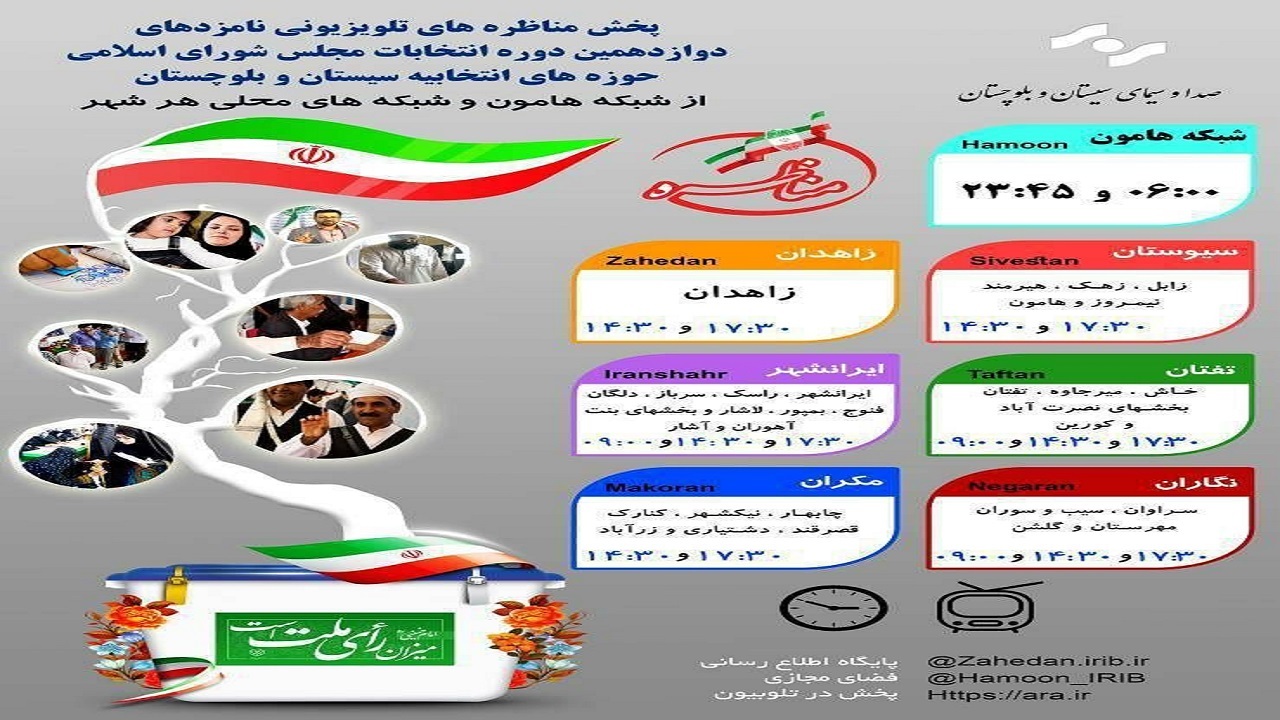 جدول پخش هشتم اسفند، برنامه‌های تبلیغاتی نامزد‌های انتخابات درسیستان وبلوچستان