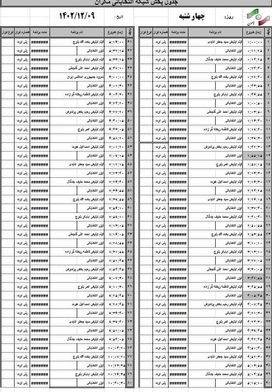 جدول پخش نهم اسفند، برنامه&zwnj;های تبلیغاتی نامزد&zwnj;های انتخابات درسیستان و بلوچستان
