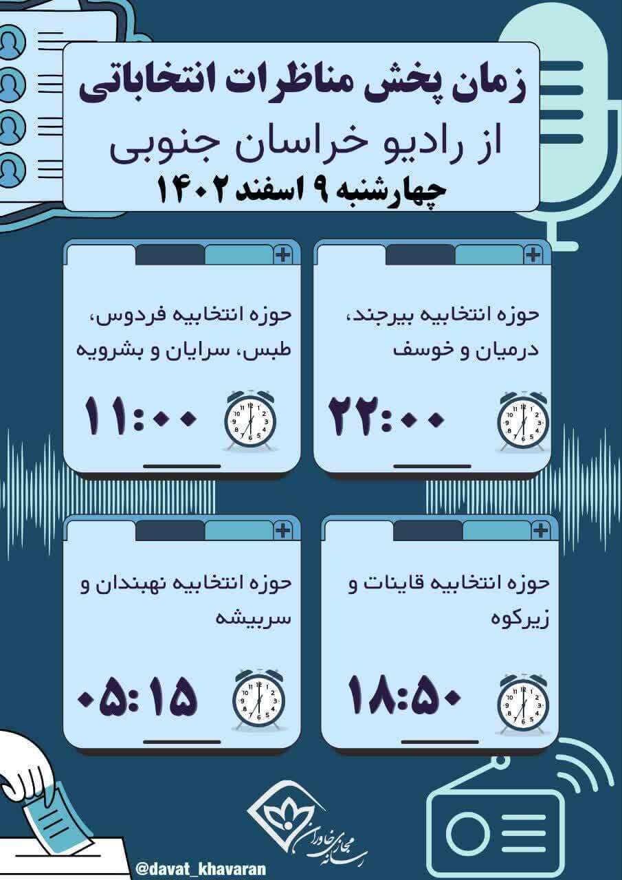 جدول پخش مناظرات نامزد&zwnj;های انتخاباتی در خراسان جنوبی از شبکه خاوران