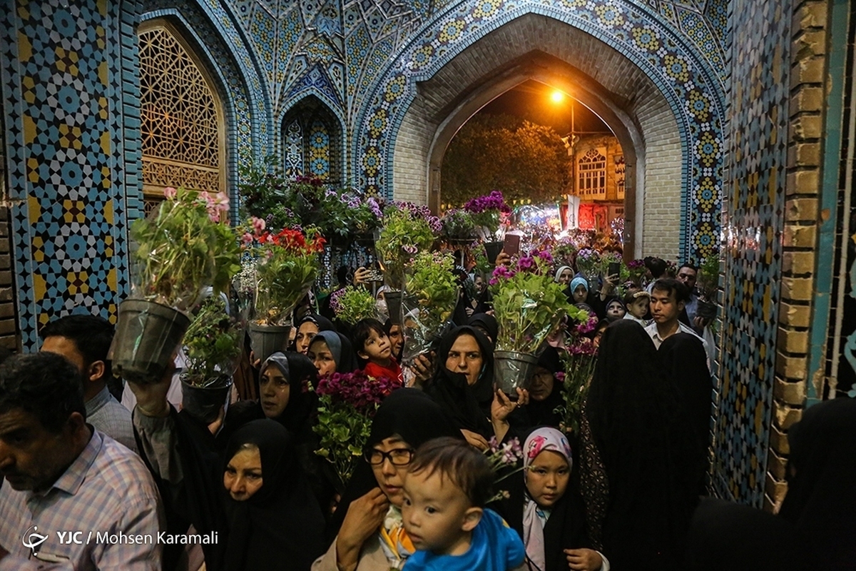 گل‌آرایی ضریح مطهر حضرت معصومه (س) در آستانه میلاد امام رضا (ع)