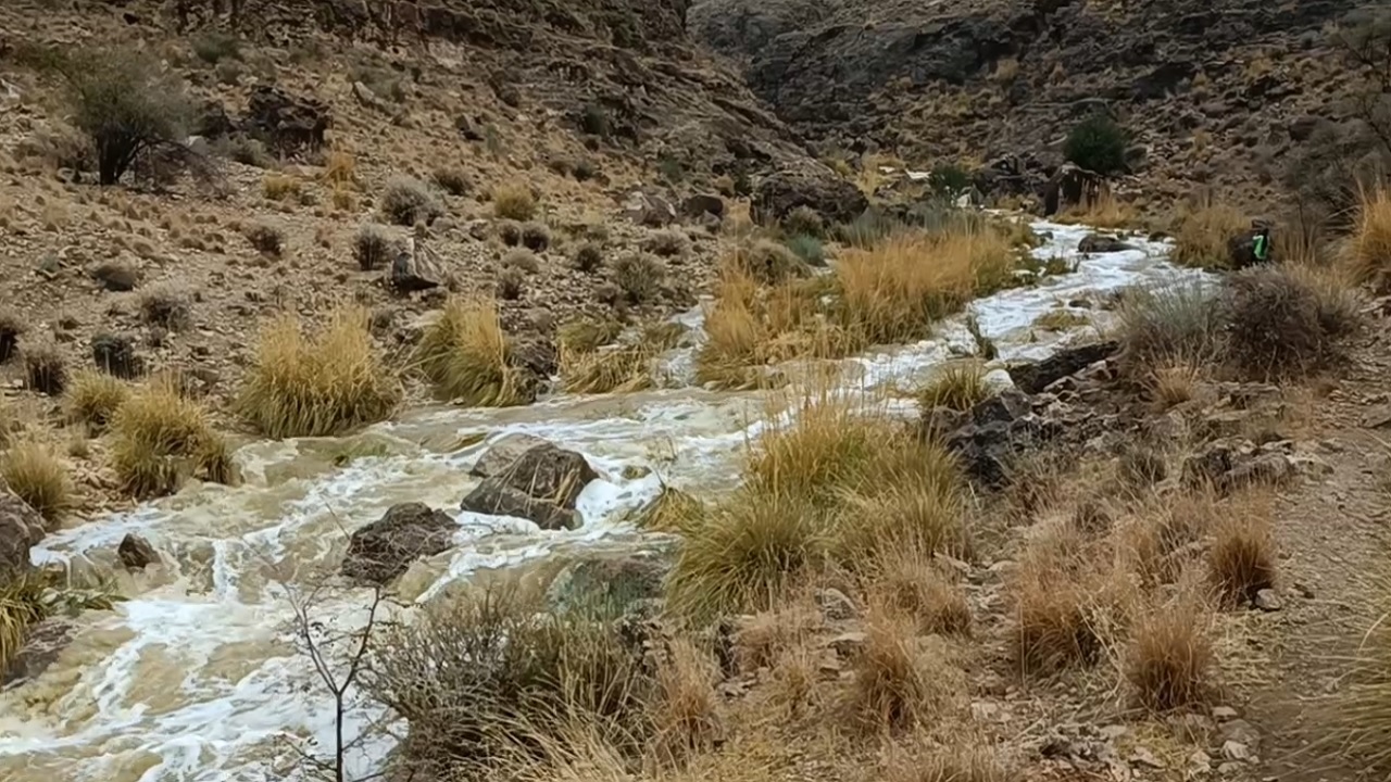 رودخانه فصلی در لارستان با بارش باران جان دوباره گرفت + فیلم