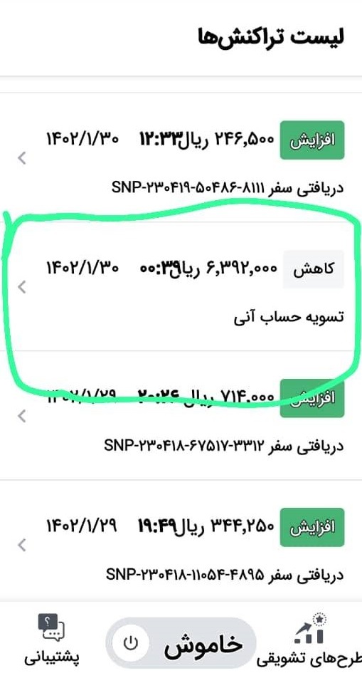 لیست تراکنش