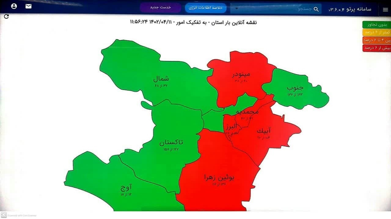 آخرین وضعیت مصرف برق استان قزوین