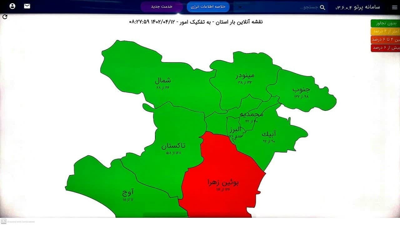 آخرین وضعیت مصرف برق استان قزوین