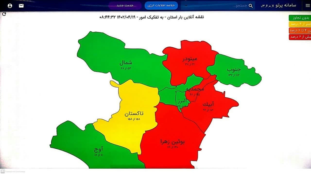آخرین وضعیت مصرف برق نوزدهم تیر استان قزوین
