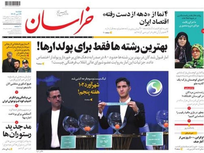 صفحه اول روزنامه&zwnj;های خراسان رضوی - ۱۹ تیر