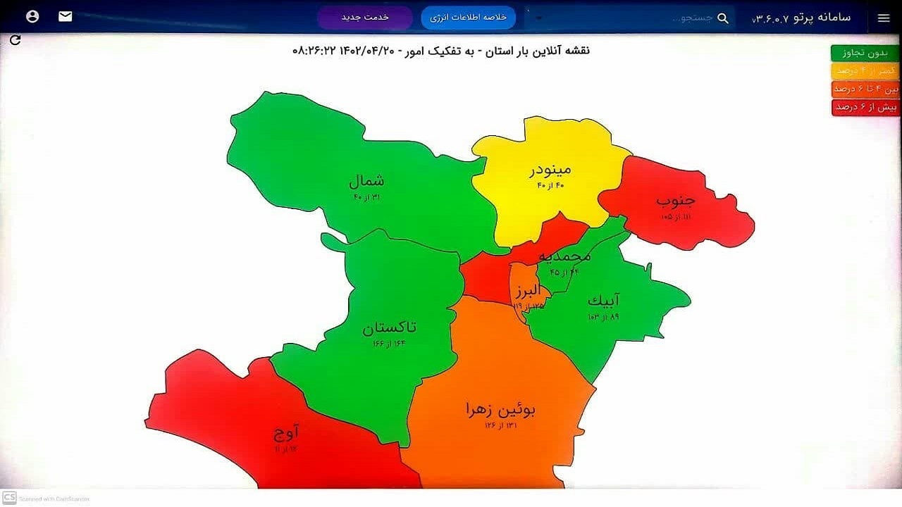 آخرین وضعیت مصرف برق بیستم تیر استان قزوین