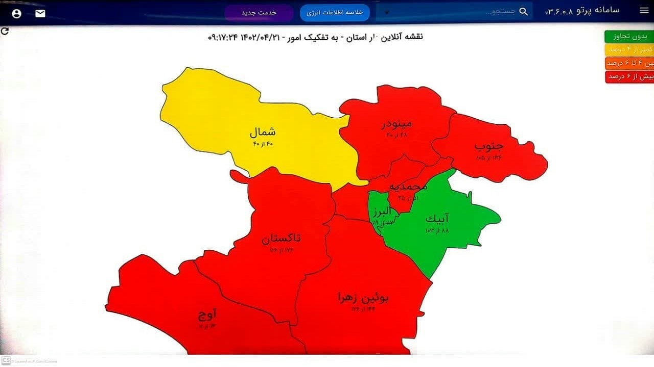 آخرین وضعیت مصرف برق بیست و یکم تیر استان قزوین
