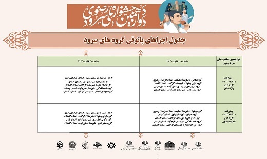 اعلام جدول زمان بندی اجراهای پاتوقی گروه های سرود جشنواره رضوی