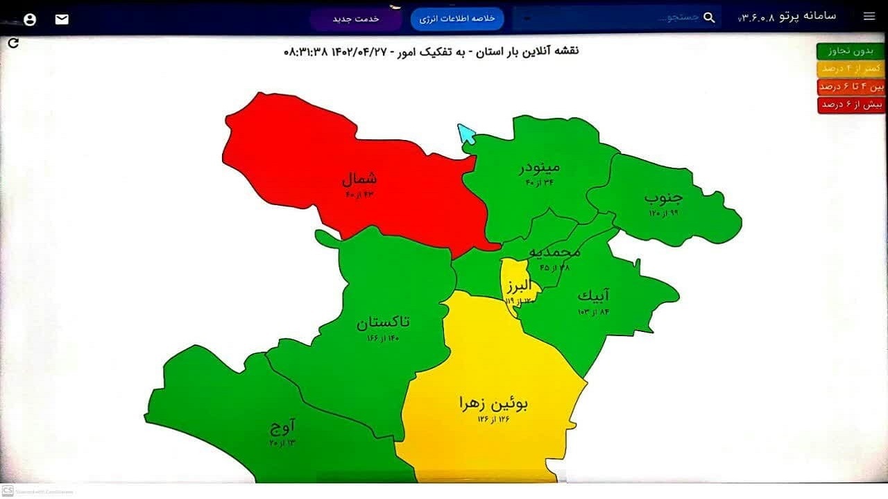 آخرین وضعیت مصرف برق استان قزوین در ۲۷ تیرماه