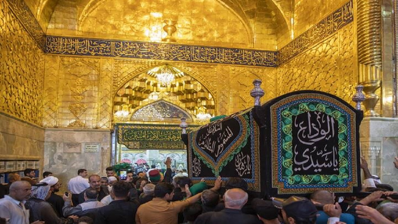 تشییع نمادین تابوت امام محمد باقر (ع) در حرم سالار شهیدان + فیلم