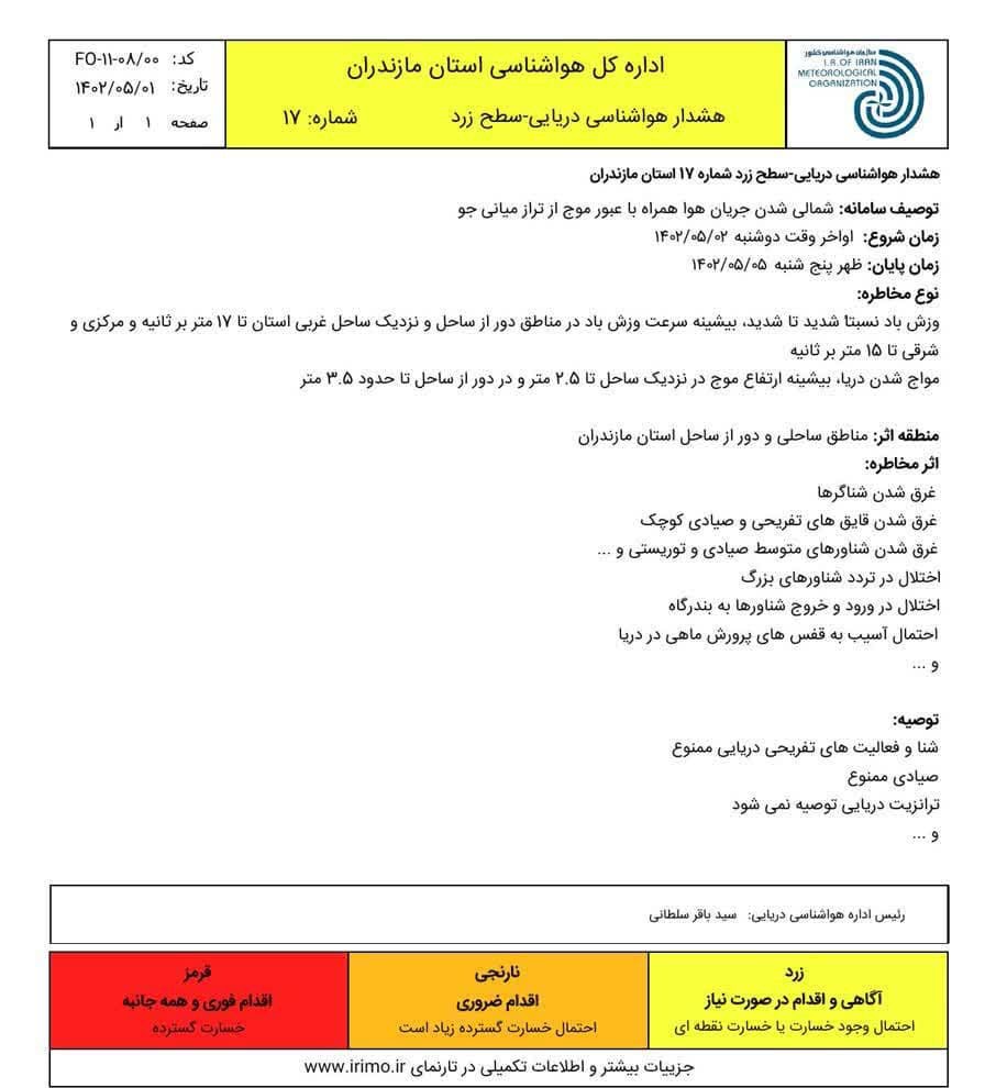 موجهای ۳ و نیم متری در انتظار دریای خزر موجهای ۳ و نیم متری در انتظار دریای خزر
