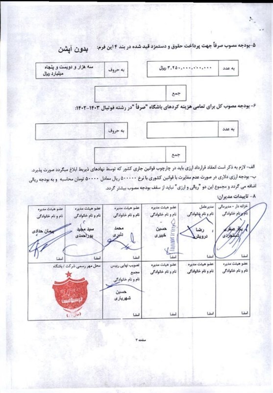 اعلام بودجه باشگاه پرسپولیس + عکس