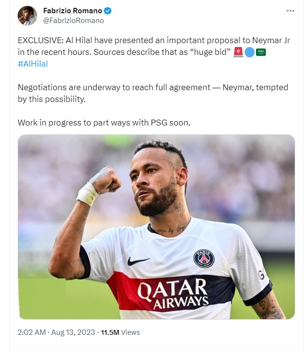 پیشنهاد بزرگ باشگاه الهلال عربستان به نیمار جونیور